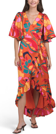 TJMAXX Serene Floral Abelia Hi-Low Maxi Wrap Dress For Women, Spandex/Polyester