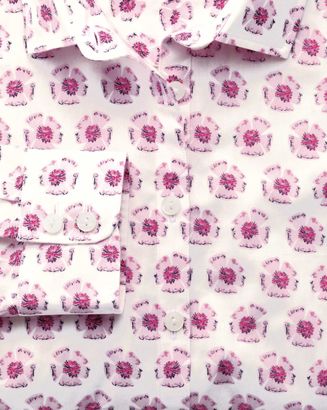 Charles Tyrwhitt Women's Semi-Fitted Pink and White Abstract Floral Print Cotton Casual Shirt Size 12