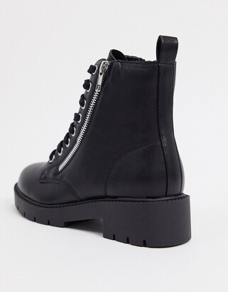 New Look lace up flat chunky boot in black