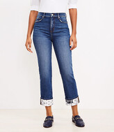 Thumbnail for your product : LOFT Curvy High Rise Straight Crop Jeans in Patched Mid Indigo Wash