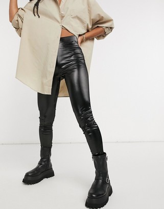 Bershka vinyl effect leggings in black - ShopStyle