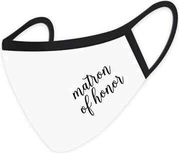 Wedding Face Mask, Matron Of Honor Design, White Cloth Face Masks With 1 Replaceable PM 2.5 Filter, 1-Pack