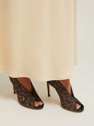 Jimmy Choo Shar 85 Peep Toe Glitter Leather Slingback Sandals - Womens - Brown Multi