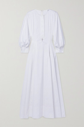 Oscar de la Renta Pearl-embellished Pintucked Cotton-blend Poplin Midi Dress - White