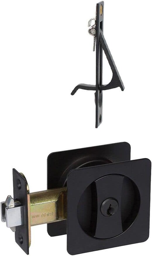 Delaney Hardware Contemporary Square Black Entry Door Sliding Pocket Door Lock