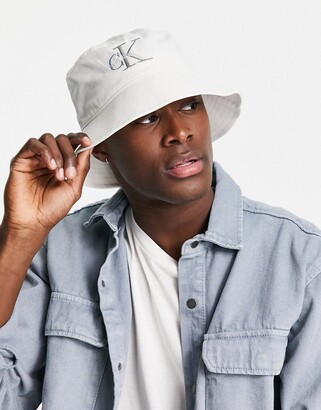Calvin Klein Jeans embroidered monogram bucket hat in white - ShopStyle