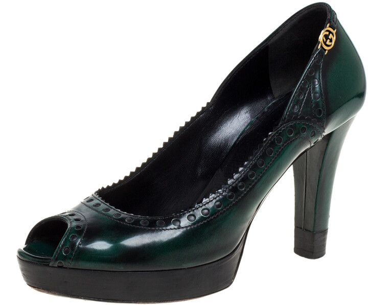 green peep toe heels