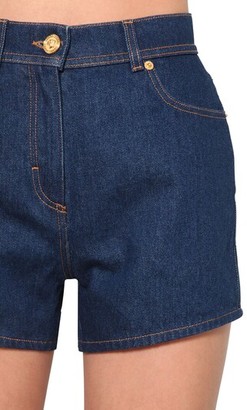 Versace Back Signature Logo Cotton Denim Shorts