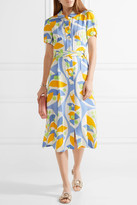 Thumbnail for your product : Miu Miu Belted Printed Crepe Midi Dress - Yellow
