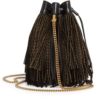 Saint Laurent Talitha Studded Fringe Leather Bucket Bag