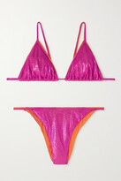 Thumbnail for your product : Oseree Layered Two-tone Stretch-lamé Bikini - Fuchsia - x large