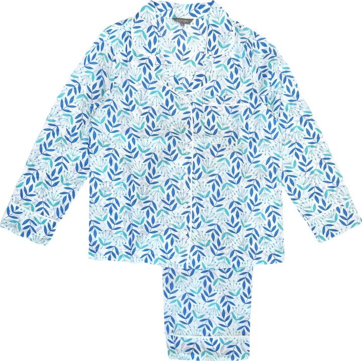 Lime Tree Design Women's Blue And Turquoise Leaf And Bud Pyjamas