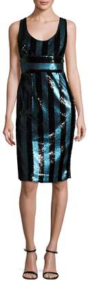 Milly Veronica Sleeveless Striped Sequin Cocktail Dress, Blue/Black
