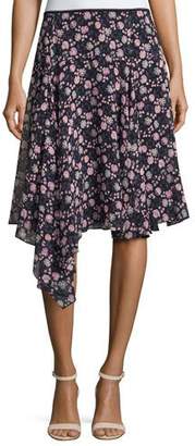 Nanette Lepore Asymmetric Floral Silk Skirt, Black/Multicolor