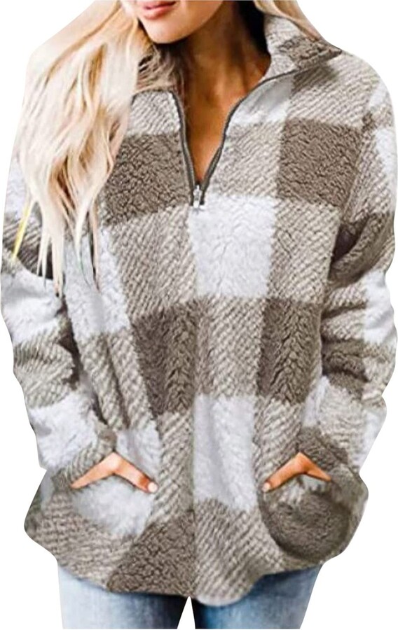 Womens Plaid Sherpa Zip Up Womens Sherpa Hoodie Women's Plaid