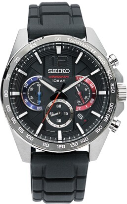 Seiko Men's Essentials Chronograph Black Silicone Strap Watch 43.9mm -  ShopStyle