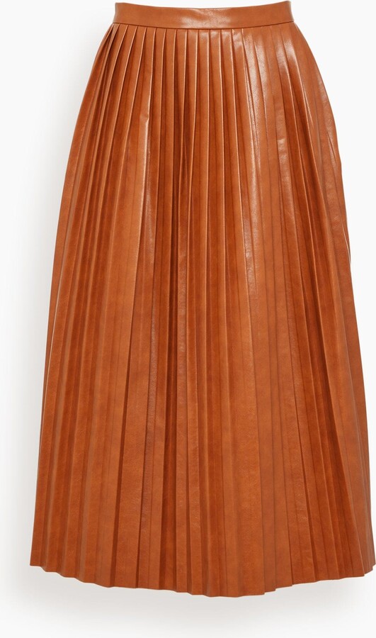 MM6 MAISON MARGIELA Pleated Faux Leather Skirt in Caramel