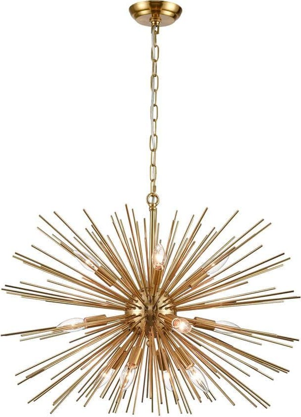 CLAXY 12-Light Brass No Decorative Accents Shaded Star Chandelier for Dining Room, Foyer with No Bulbs Included