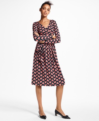 Brooks Brothers Rose-Print Jersey Faux Wrap Dress