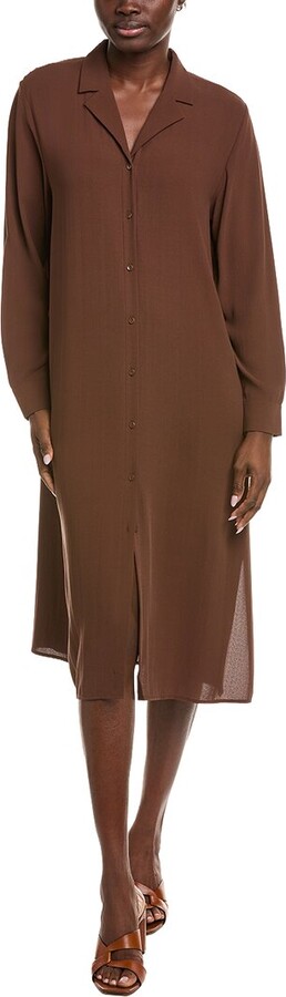 Eileen Fisher Notch Collar Silk Shirtdress
