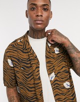 Thumbnail for your product : AllSaints short sleeve revere shirt in orange tiger print