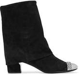 Casadei Fold-Over Embellished Suede Boots