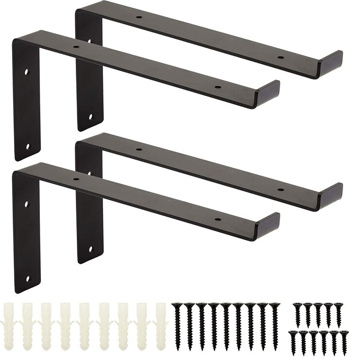 Farmlyn Creek 4 Pack Large Metal Shelf Brackets and Hardware (Black, 12