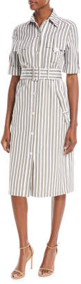 Derek Lam Button-Front Short-Sleeve Striped Utility Shirtdress