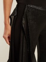 Thumbnail for your product : Paula Knorr - Relief High-rise Ruffled Silk-blend Lame Trousers - Black