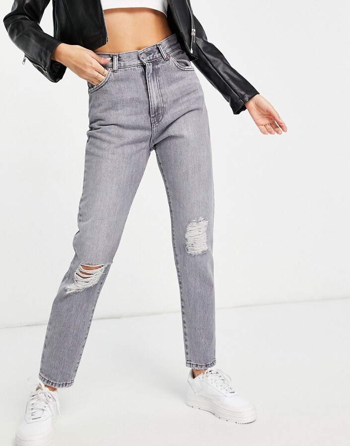 Dr. Denim Nora mom jeans with rips in washed grey - ShopStyle