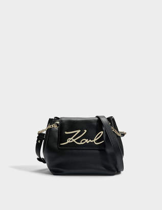 Karl Lagerfeld Paris K/Signature Small Drawstring Bag in Black Smooth Calf Leather