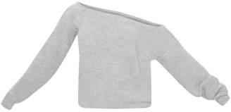 PrettyLittleThing Taupe Off The Shoulder Knitted Crop Jumper