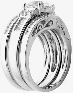 Fine Jewelry 100 Facets by DiamonArt Cubic Zirconia Sterling Silver 3-Ring Bridal Ring Set