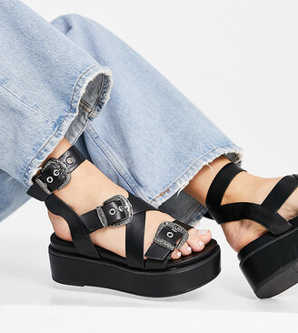 ASOS DESIGN Wide Fit Toby chunky flatform sandals in black - ShopStyle