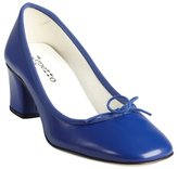 Thumbnail for your product : Repetto cobalt leather bow detailed block heel slippers