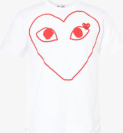 Comme des Garçons PLAY Mens White Heart-Embroidered Knitted Wool Cardigan Xl