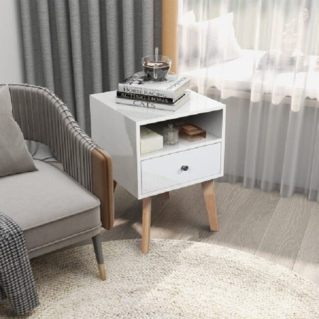 High gloss white bedside table bedroom set 2 bedside tables with open