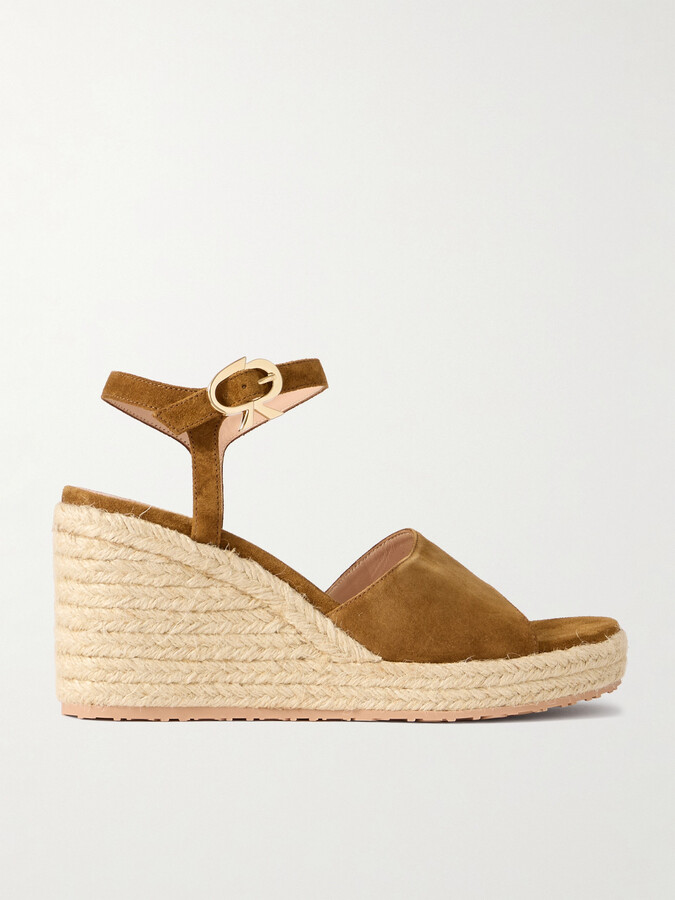 Gianvito Rossi - 90 Suede Espadrille Wedge Sandals - Brown