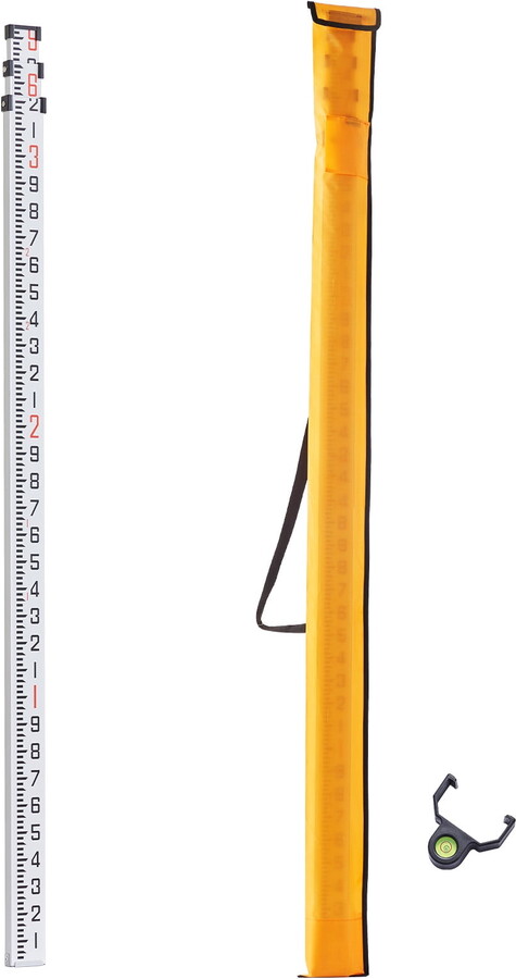KFFKFF Aluminum Telescopic Measuring Rod, 9-Feet/10ths 3 Sections, Double-Sided Scale Leveling Stick,Durable Aluminum Alloy Survey Rod with Bubble Level and Carrying Bag for Construction and Flooring