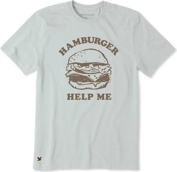 Life is Good Men's Hamburger Help Me Crusher T-Shirt Medium Fog Heather