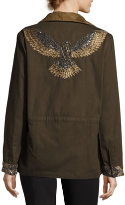 Haute Hippie Bead-Embellished Cargo Jacket, Olive