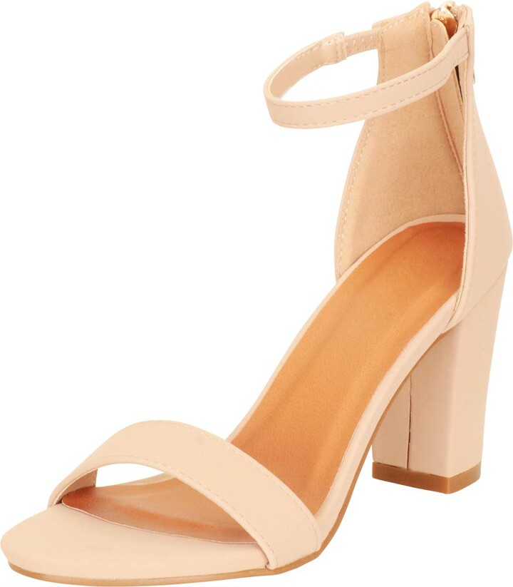 nude stacked heels