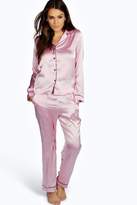 Thumbnail for your product : boohoo Contrast Piping Button Down Satin Set