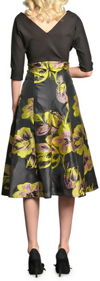 Eva Franco Angela 3/4-Sleeve Dress with Floral Organza Skirt