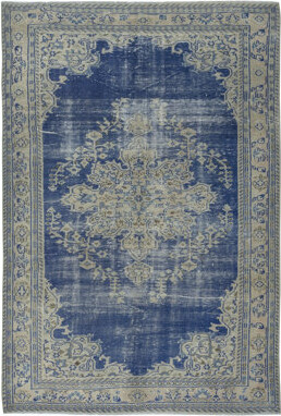 Bungalow Rose Vintage Handmade Dark Blue Area Rug. Unique Turkish Carpet