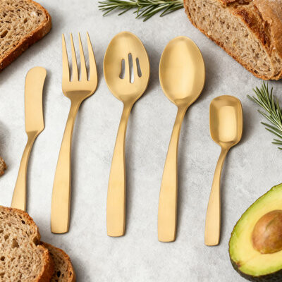 5-Piece Stainless Steel Serving Utensils Set With Ergonomic Handle, Dishwasher Safe Flatware For Everyday And Formal Dining