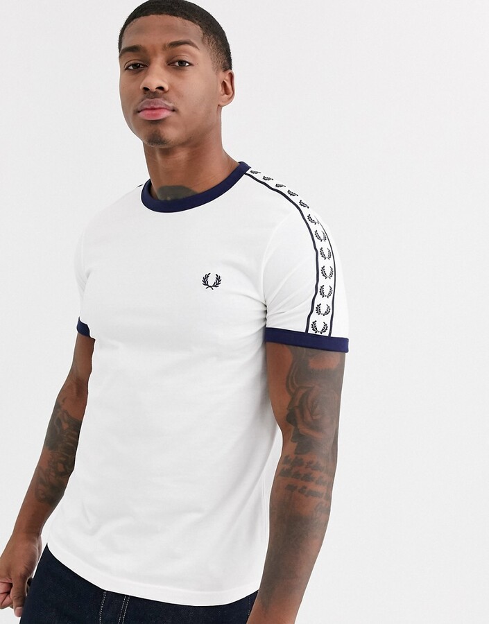 Fred Perry taped ringer t-shirt in white - ShopStyle