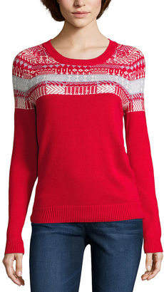 Liz Claiborne Long Sleeve Boat Neck Pullover Sweater-Talls