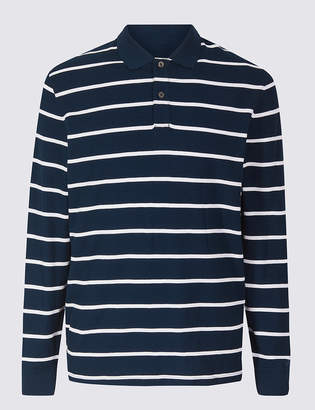 M&S Collection Pure Cotton Striped Polo Shirt