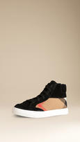 Thumbnail for your product : Burberry House Check and Suede High Top Trainers